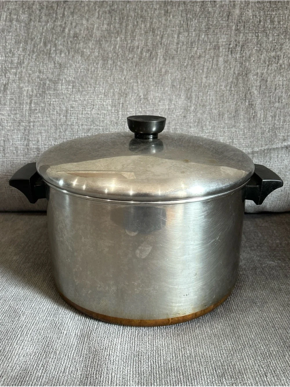 REVERE WARE 6 Qt Stock Pot & Lid Copper Bottom Clinton ILL USA Vtg
